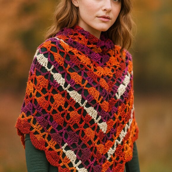 Multicolor Crochet Lace Shawl | Triangle Wrap | Boho Style Handmade - Picture 3 of 5